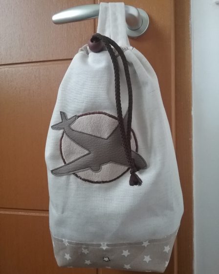 Sac baluchon sac à dos avion beige marron